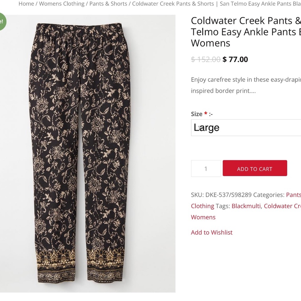 Coldwater Creek Pants | San Telmo Easy Ankle Pants Blackmulti